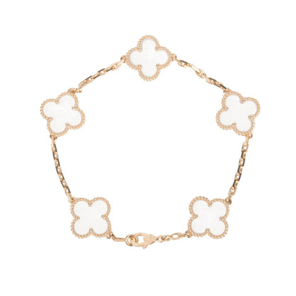 [Luna Brilliance]CLOVER 5 MOTIF ROCK CRYSTAL PINK GOLD BRACELET