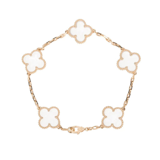 [Luna Brilliance]CLOVER 5 MOTIF ROCK CRYSTAL PINK GOLD BRACELET