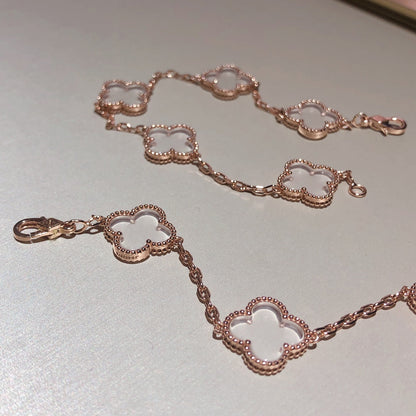 [Luna Brilliance]CLOVER 5 MOTIF ROCK CRYSTAL PINK GOLD BRACELET