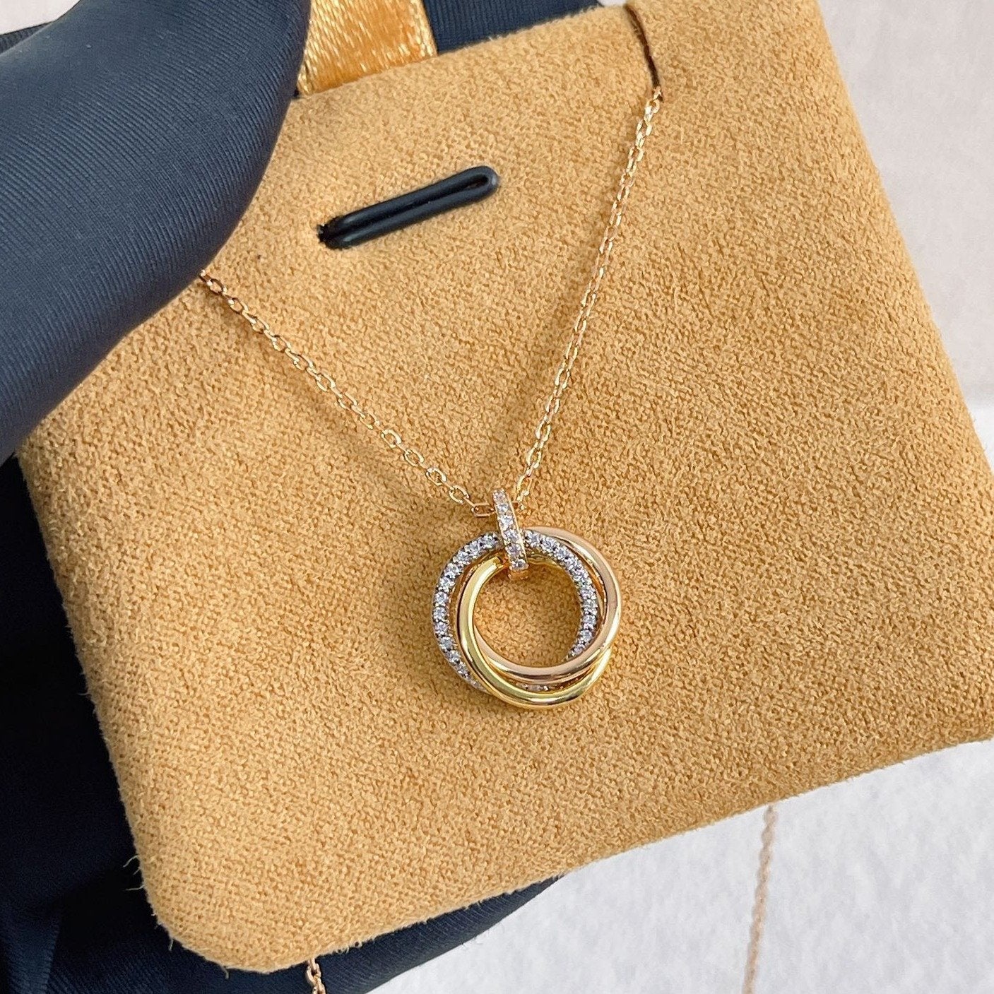 [Luna Brilliance]TRINITY NECKLACE SILVER GOLD PINK GOLD DIAMONDS