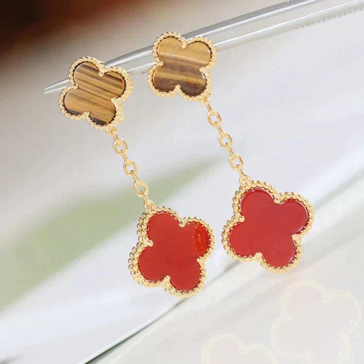 [Luna Brilliance]CLOVER  2 MOTIF  TIGER EYE CARNELIAN EARRINGS