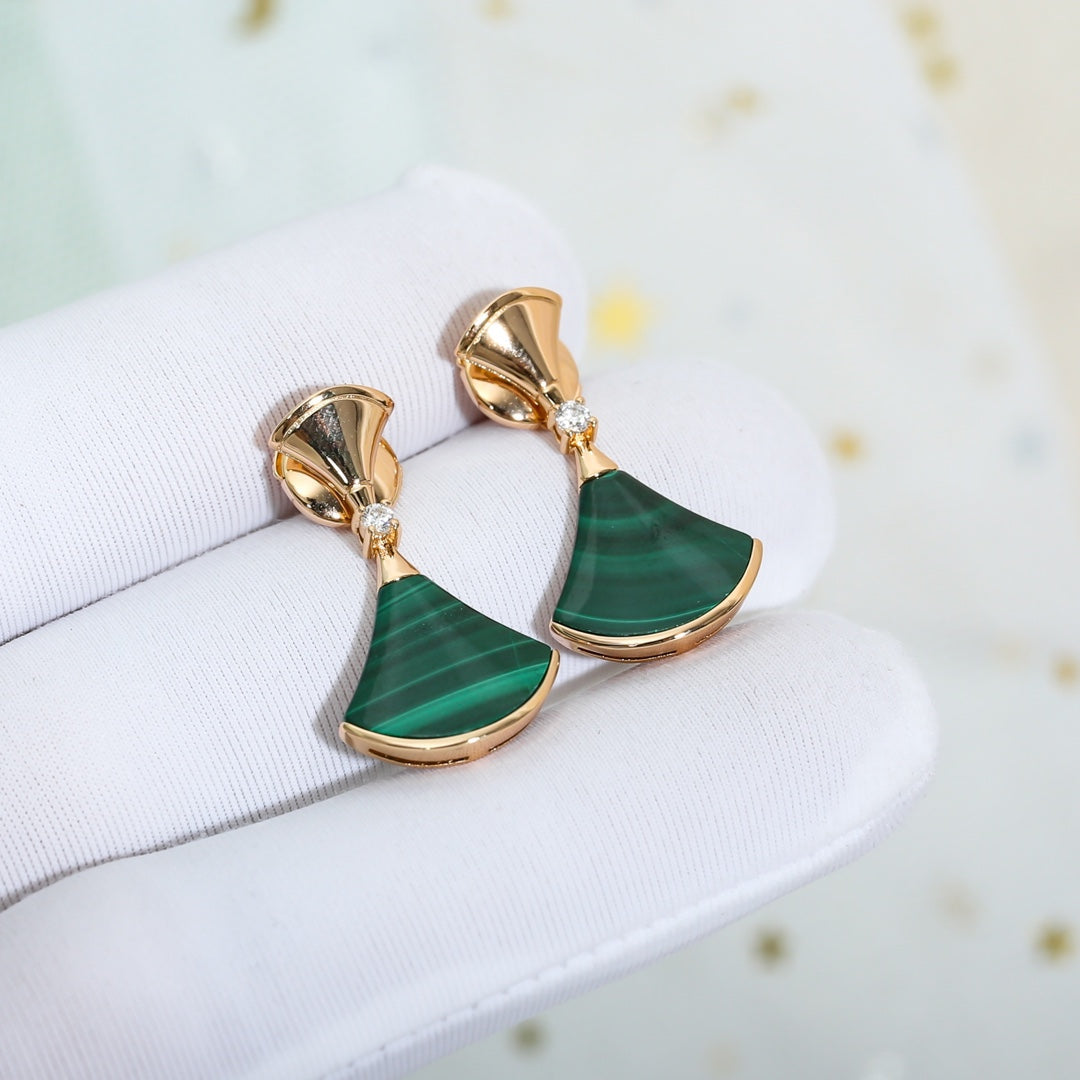 [Luna Brilliance]DREAM MALACHITE PINK GOLD EARRINGS