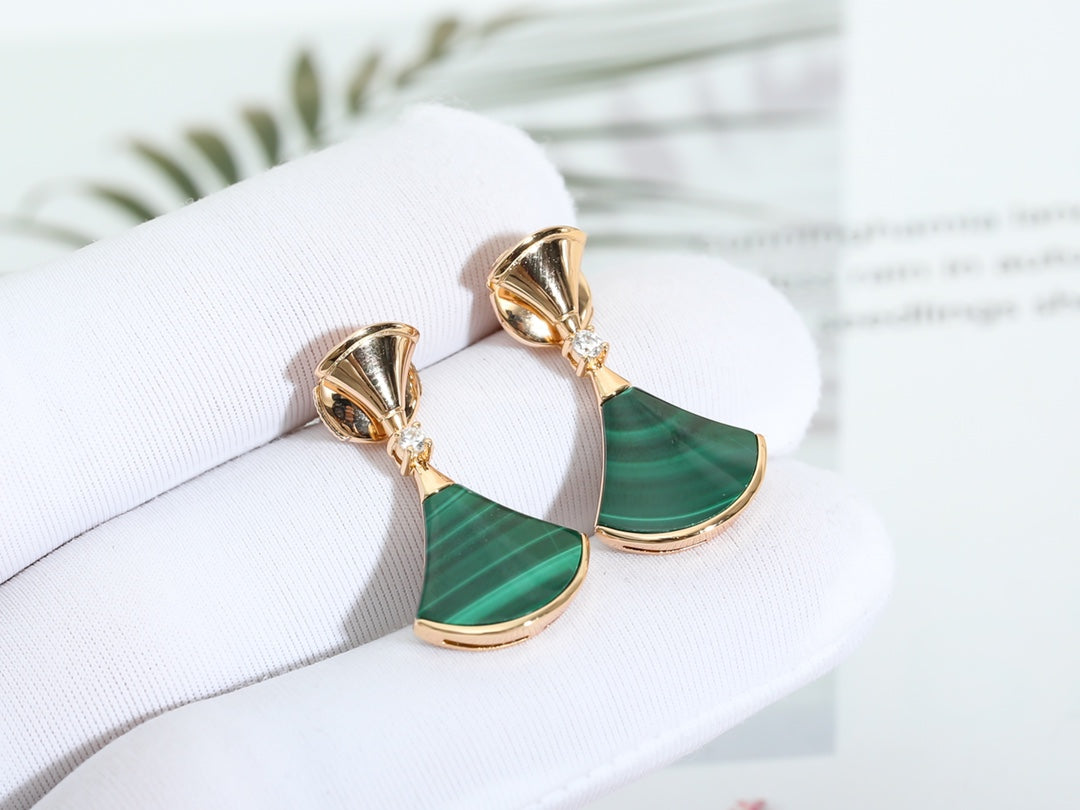 [Luna Brilliance]DREAM MALACHITE PINK GOLD EARRINGS