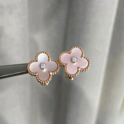 [Luna Brilliance]CLOVER MEDIUM 1 MOTIFS  PINK MOP DIAMOND EARRINGS