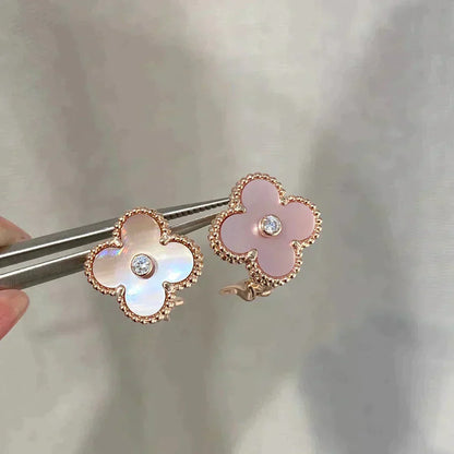 [Luna Brilliance]CLOVER MEDIUM 1 MOTIFS  PINK MOP DIAMOND EARRINGS