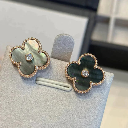 [Luna Brilliance]CLOVER MEDIUM 1 MOTIFS GRAY MOP  DIAMOND EARRINGS