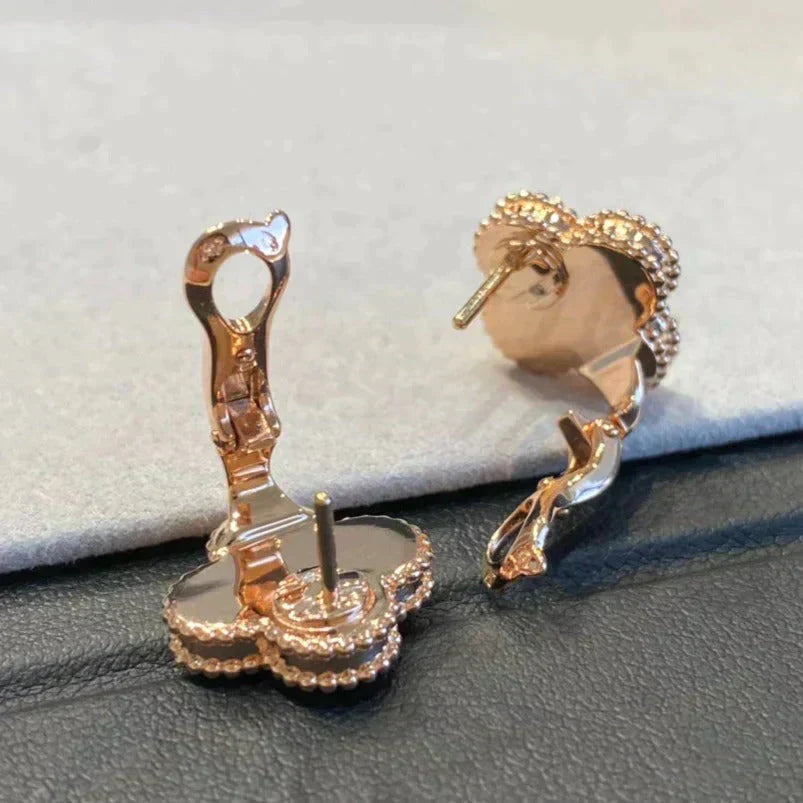 [Luna Brilliance]CLOVER MEDIUM 1 MOTIFS GRAY MOP  DIAMOND EARRINGS