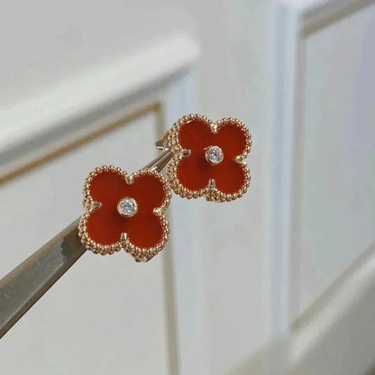 [Luna Brilliance]CLOVER MEDIUM 1 MOTIFS CARNELIAN  DIAMOND earrings
