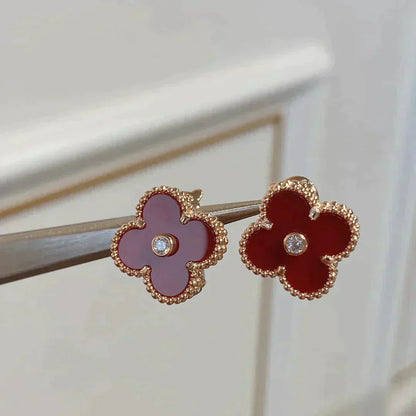[Luna Brilliance]CLOVER MEDIUM 1 MOTIFS CARNELIAN  DIAMOND earrings