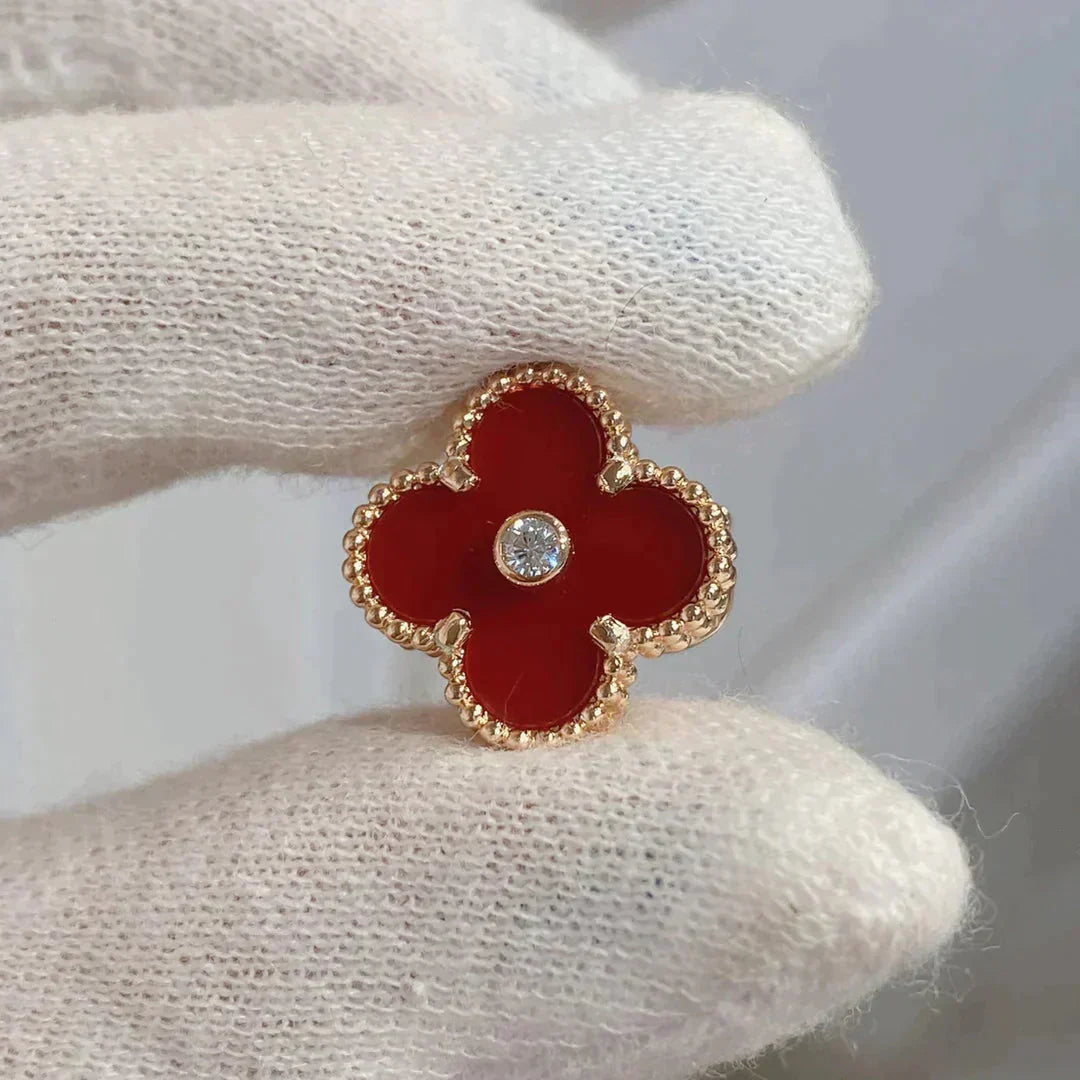 [Luna Brilliance]CLOVER MEDIUM 1 MOTIFS CARNELIAN  DIAMOND earrings
