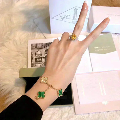 [Luna Brilliance]CLOVER  5 MOTIF MALACHITE DIAMOND BRACELET