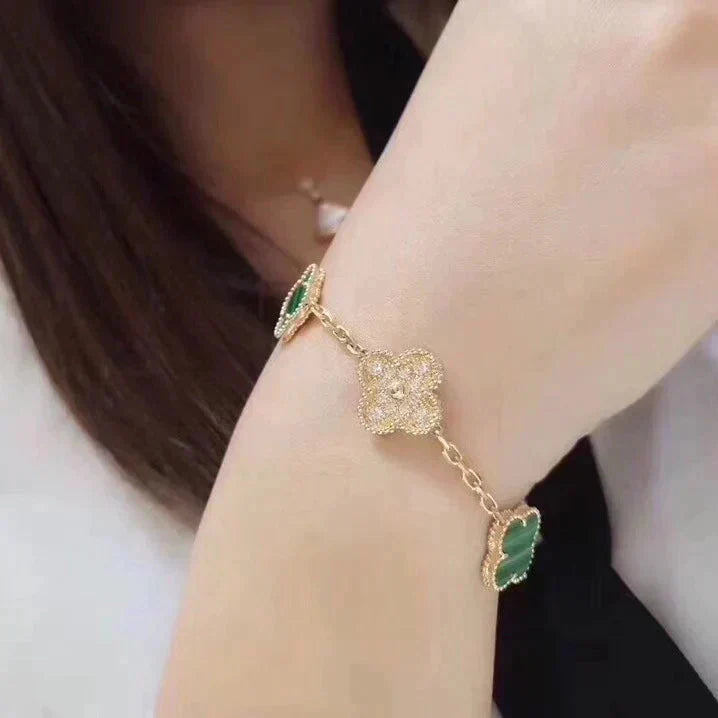[Luna Brilliance]CLOVER  5 MOTIF MALACHITE DIAMOND BRACELET