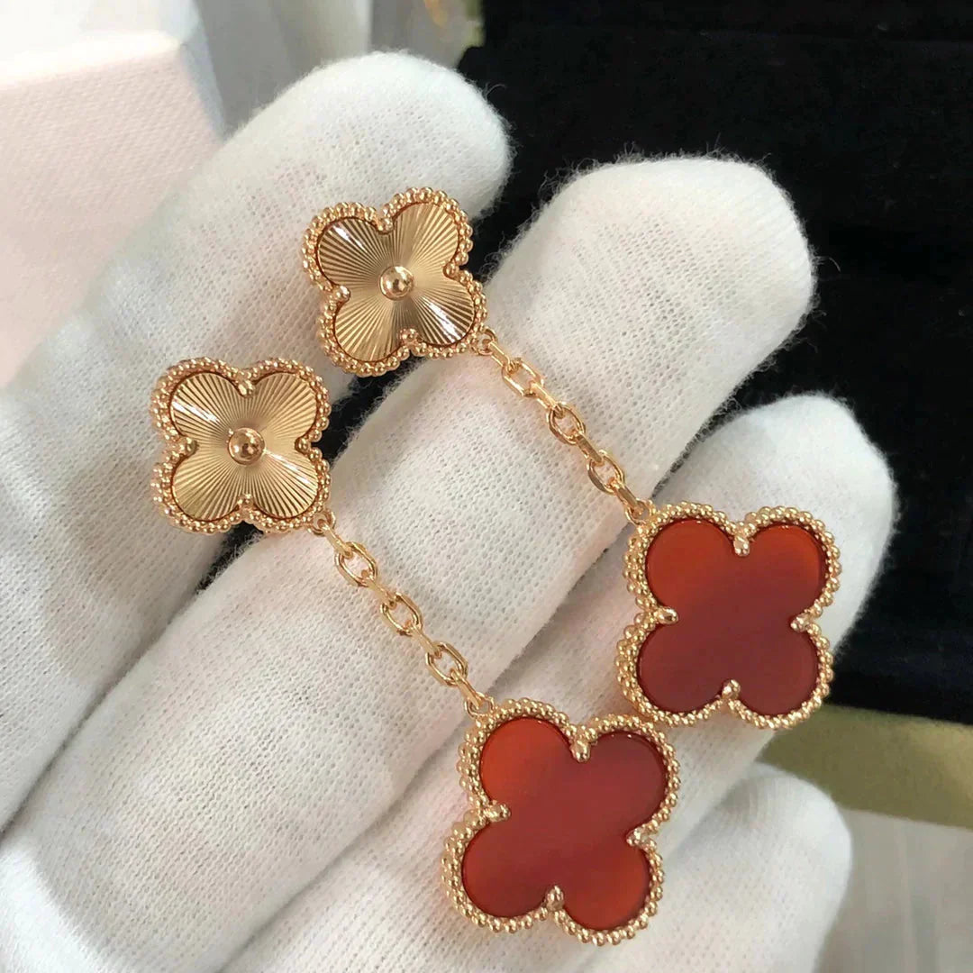 [Luna Brilliance]CLOVER 2 MOTIF  LASER CARNELIAN EARRINGS