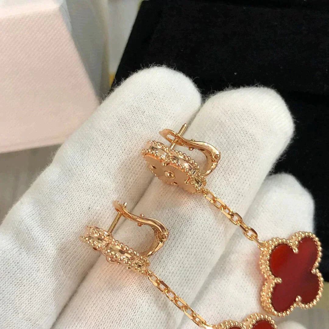 [Luna Brilliance]CLOVER 2 MOTIF  LASER CARNELIAN EARRINGS