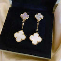 [Luna Brilliance]CLOVER 2 MOTIF WHITE MOP EARRINGS