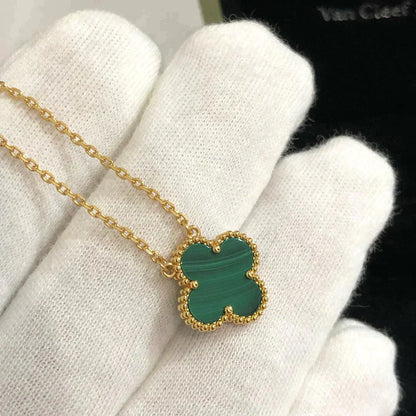 [Luna Brilliance]CLOVER 15MM MALACHITE SINGLE FLOWER  NECKLACE