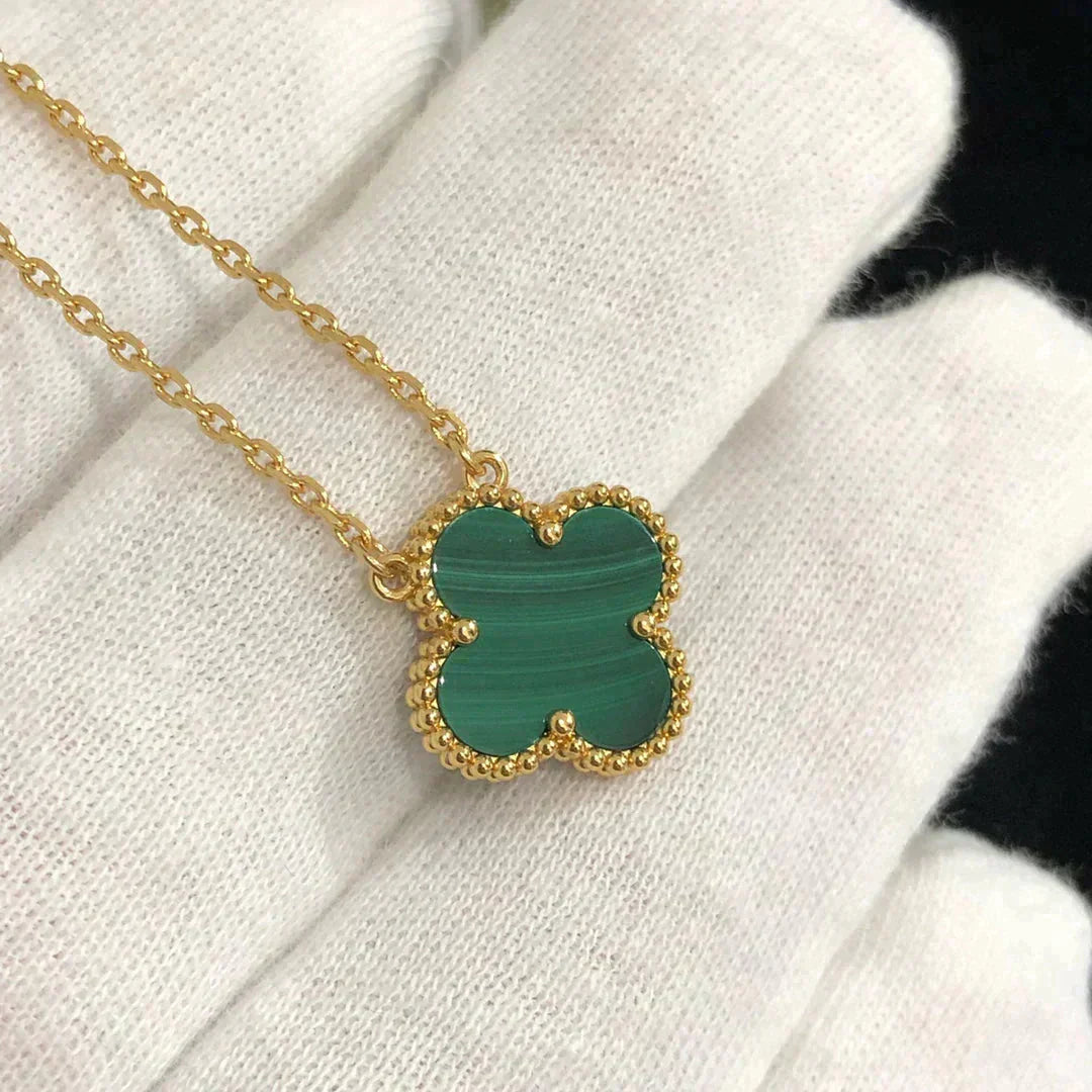 [Luna Brilliance]CLOVER 15MM MALACHITE SINGLE FLOWER  NECKLACE