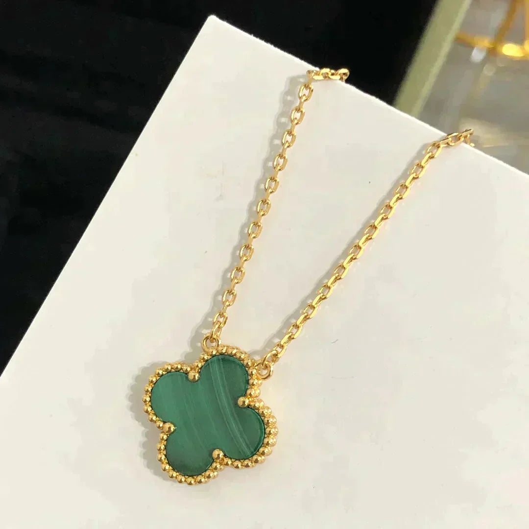 [Luna Brilliance]CLOVER 15MM MALACHITE SINGLE FLOWER  NECKLACE