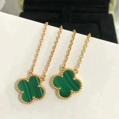 [Luna Brilliance]CLOVER 15MM MALACHITE SINGLE FLOWER  NECKLACE