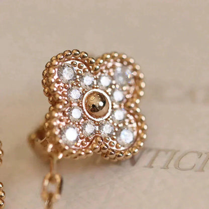 [Luna Brilliance]CLOVER MEDIUM 1 MOTIFS FUll DIAMOND EARRINGS