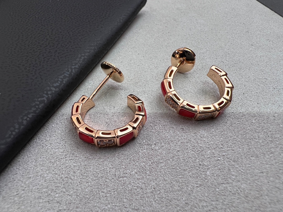 [Luna Brilliance]SERPENTI CARNELIAN PINK GOLD EARRINGS