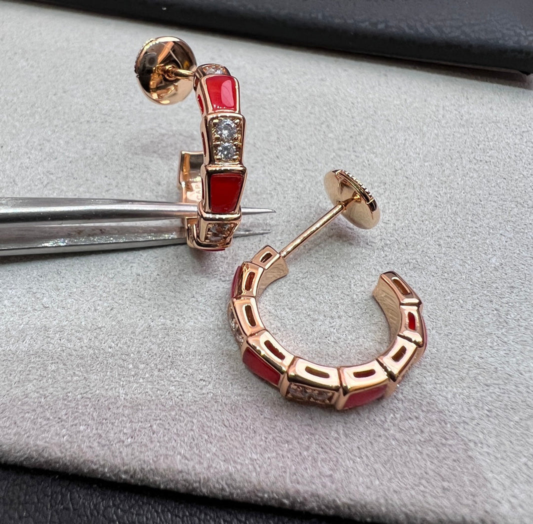 [Luna Brilliance]SERPENTI CARNELIAN PINK GOLD EARRINGS