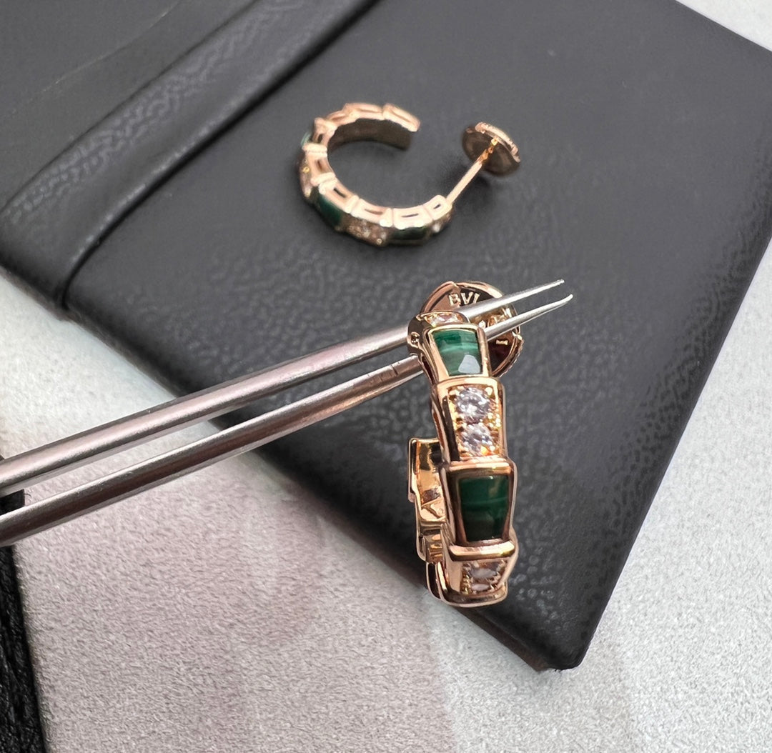[Luna Brilliance]SERPENTI MALACHITE PINK GOLD EARRINGS