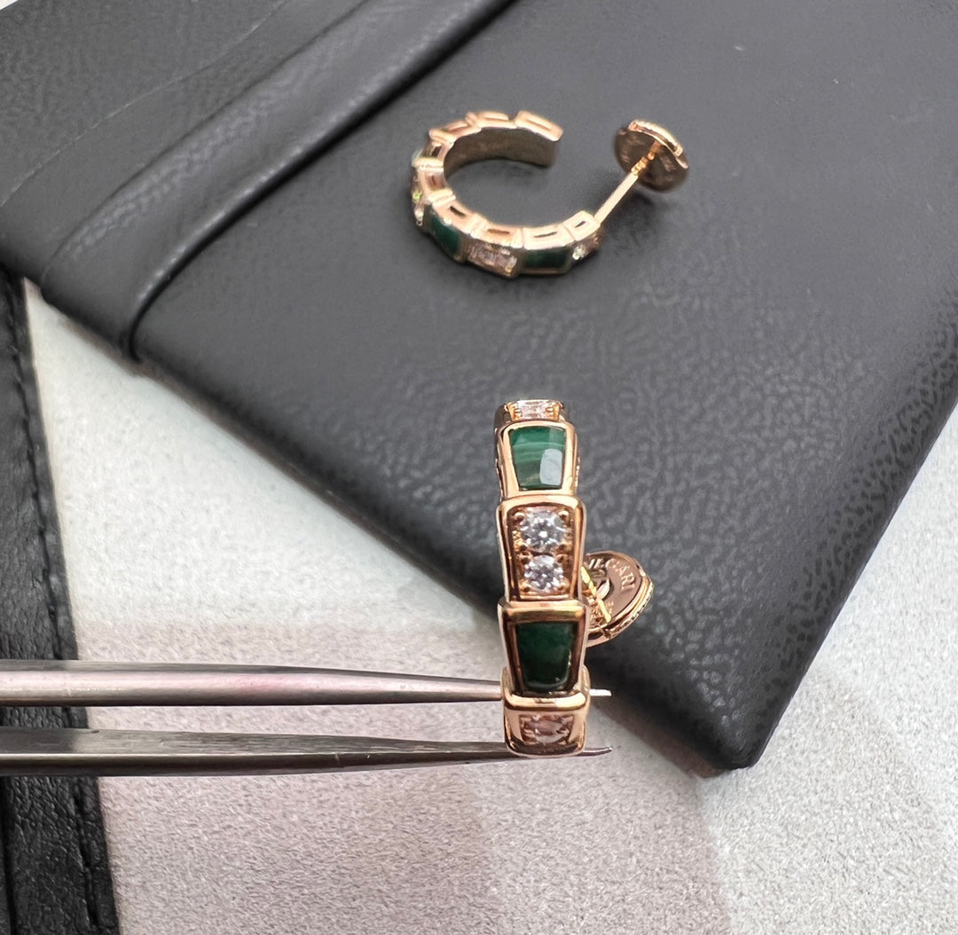 [Luna Brilliance]SERPENTI MALACHITE PINK GOLD EARRINGS