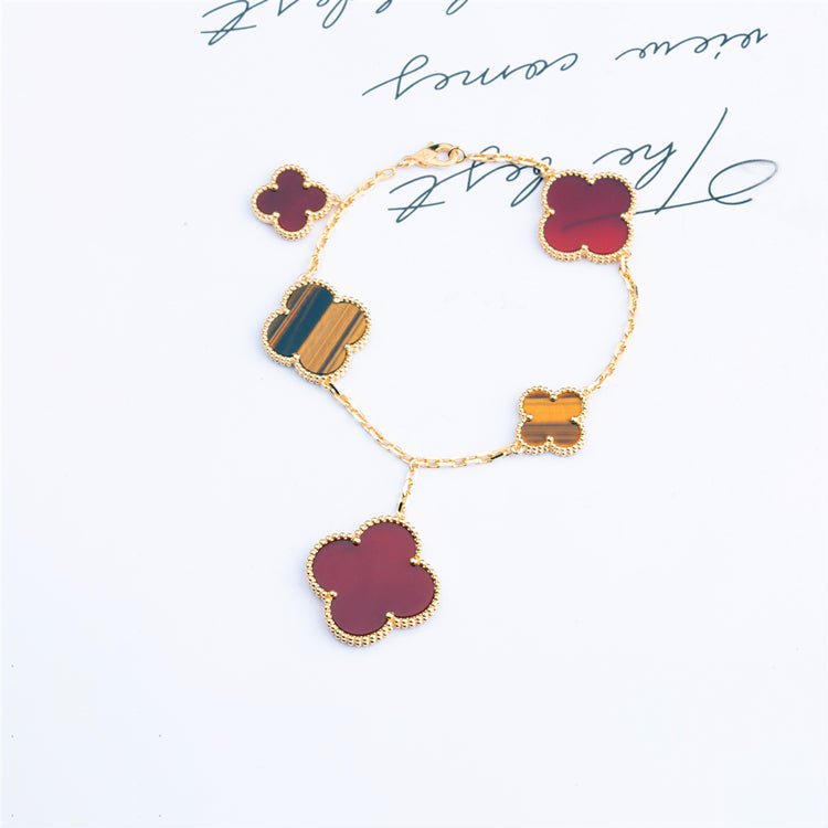 [Luna Brilliance]CLOVER BRACELET 5 MOTIFS CARNELIAN TIGER EYE