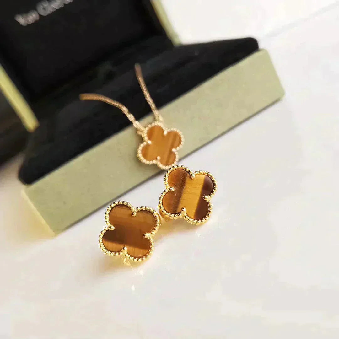 [Luna Brilliance]CLOVER MEDIUM 1 MOTIFS TIGER EYE EARRINGS