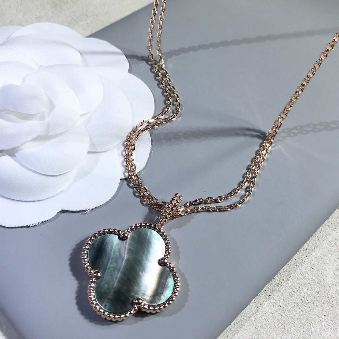 [Luna Brilliance]CLOVER 25MM GOLD DARK MOP BIG CLOVER NECKLACE