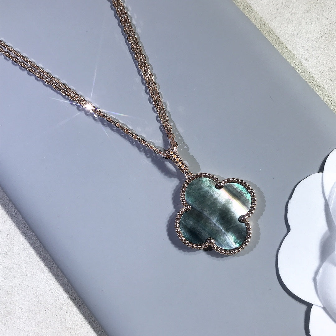 [Luna Brilliance]CLOVER 25MM GOLD DARK MOP BIG CLOVER NECKLACE