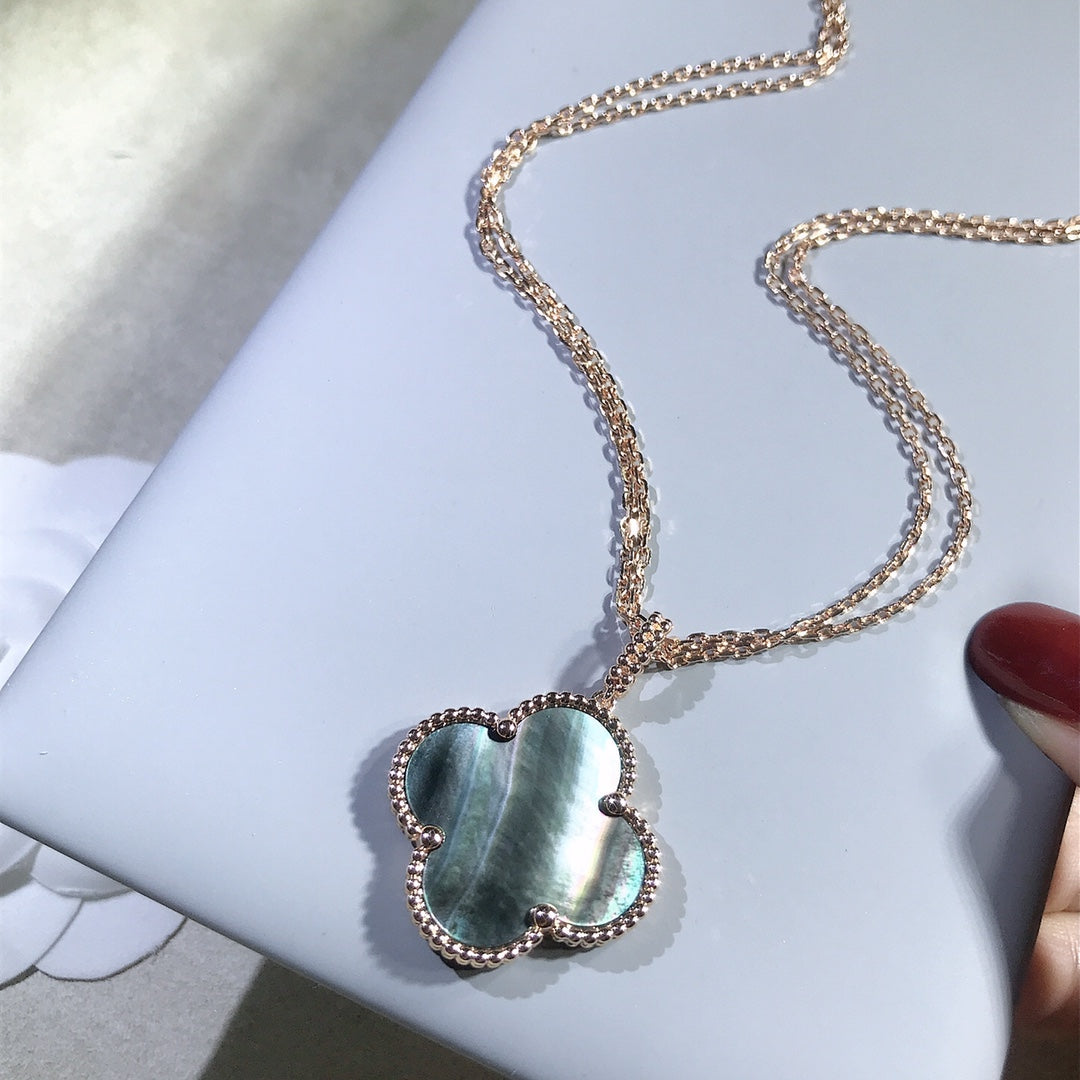 [Luna Brilliance]CLOVER 25MM GOLD DARK MOP BIG CLOVER NECKLACE
