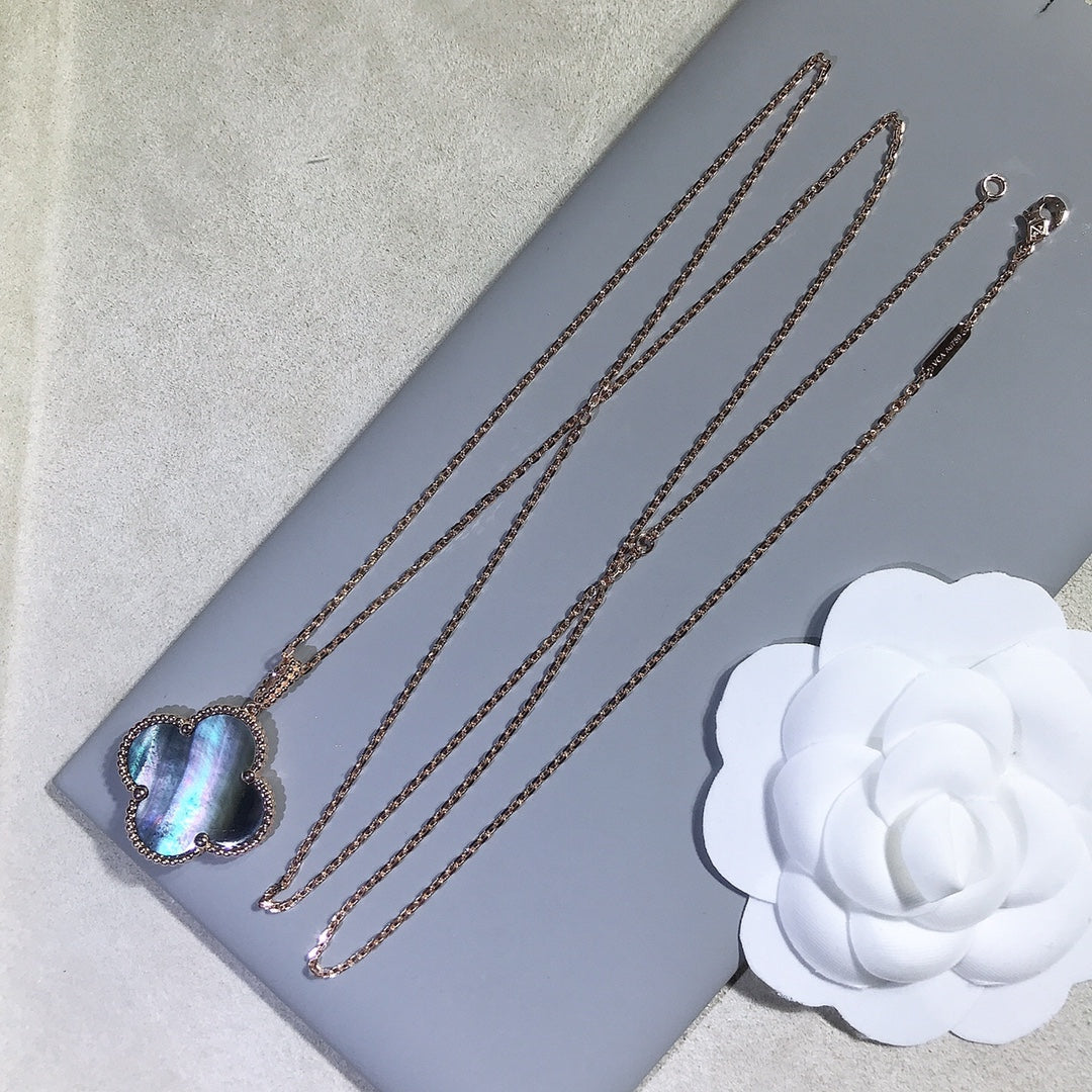 [Luna Brilliance]CLOVER 25MM GOLD DARK MOP BIG CLOVER NECKLACE
