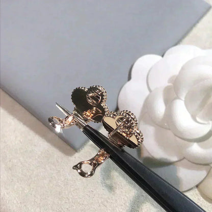[Luna Brilliance]CLOVER MEDIUM 1 MOTIFS  PINK MOP DIAMOND EARRINGS