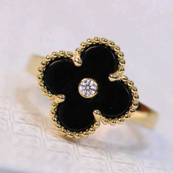 [Luna Brilliance]CLOVER ONYX RING GOLD DIAMOND