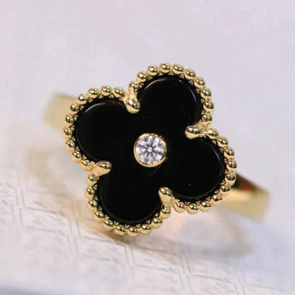 [Luna Brilliance]CLOVER ONYX RING GOLD DIAMOND