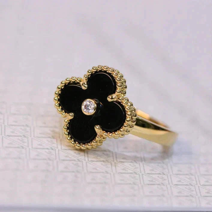 [Luna Brilliance]CLOVER ONYX RING GOLD DIAMOND