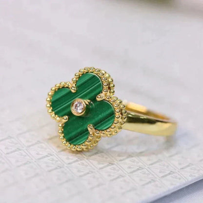 [Luna Brilliance]CLOVER MALACHITE RING GOLD DIAMOND