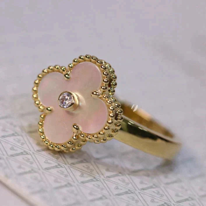 [Luna Brilliance]CLOVER PINK MOP RING GOLD DIAMOND