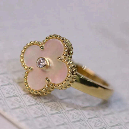 [Luna Brilliance]CLOVER PINK MOP RING GOLD DIAMOND