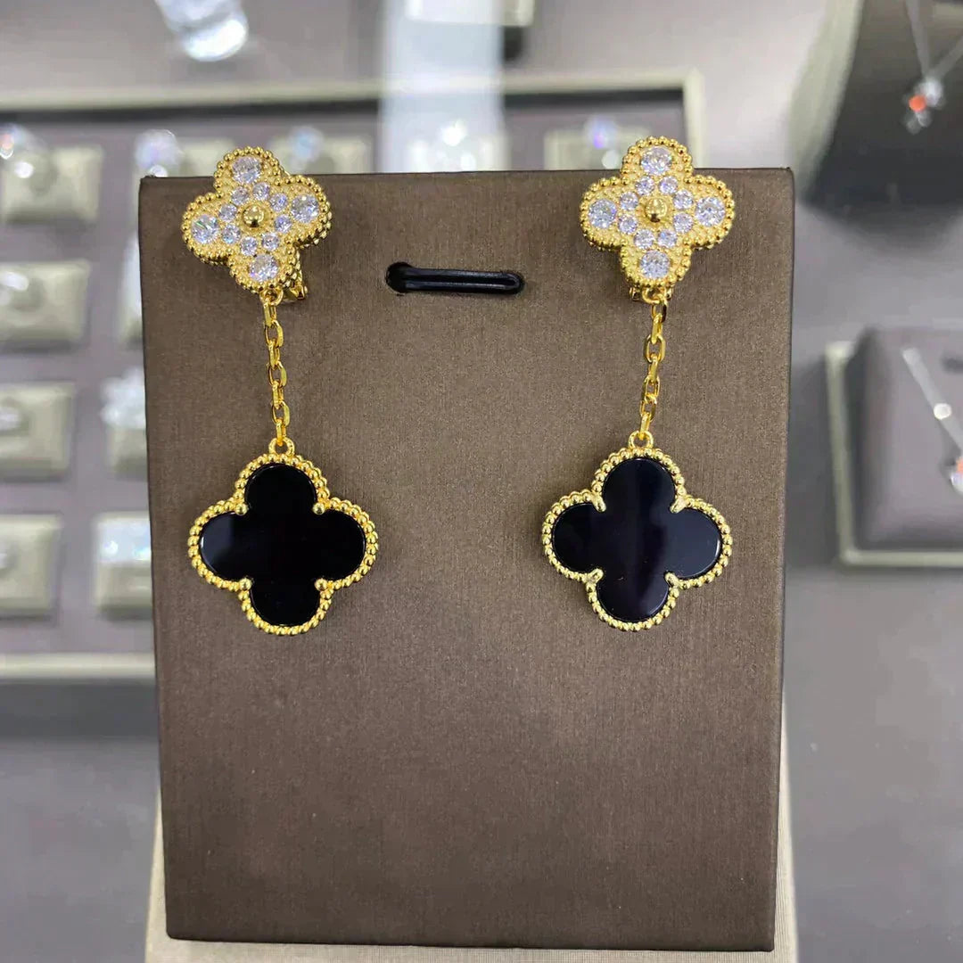 [Luna Brilliance]CLOVER  2 MOTIFS  DIAMOND  EARRINGS (MULTIPLE CHOICESç´