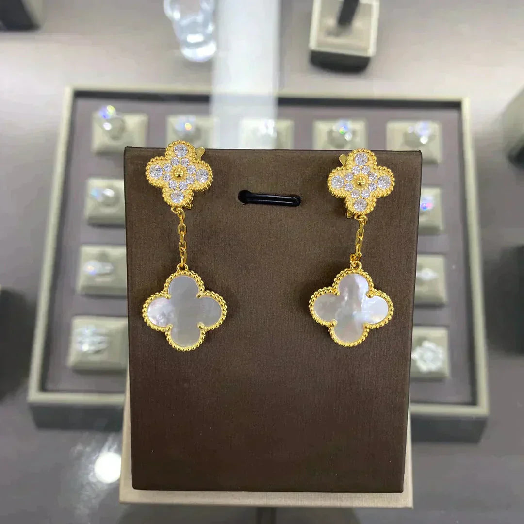 [Luna Brilliance]CLOVER  2 MOTIFS  DIAMOND  EARRINGS (MULTIPLE CHOICESç´