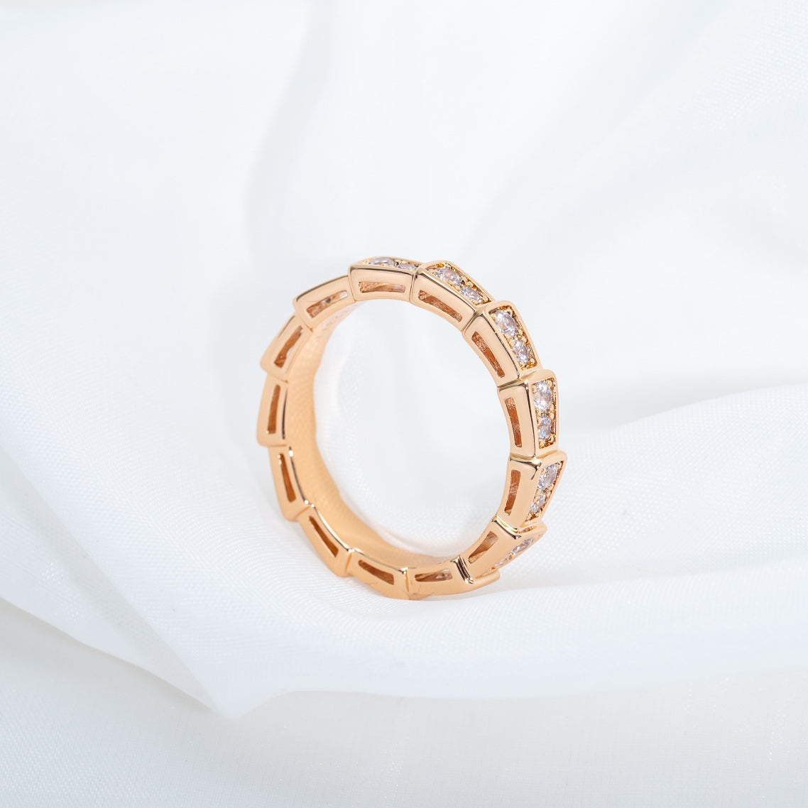 [Luna Brilliance]SERPENTI RING PINK GOLD DIAMOND PAVED 3MM