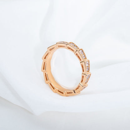 [Luna Brilliance]SERPENTI RING PINK GOLD DIAMOND PAVED 3MM