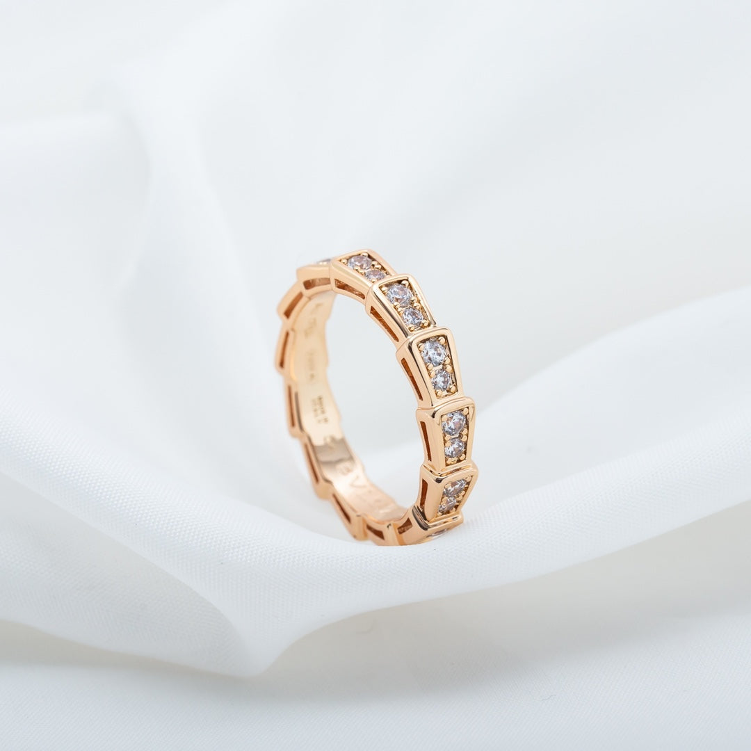 [Luna Brilliance]SERPENTI RING PINK GOLD DIAMOND PAVED 3MM