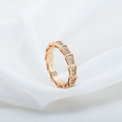 [Luna Brilliance]SERPENTI RING PINK GOLD DIAMOND PAVED 3MM