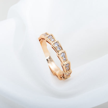 [Luna Brilliance]SERPENTI RING PINK GOLD DIAMOND PAVED 3MM