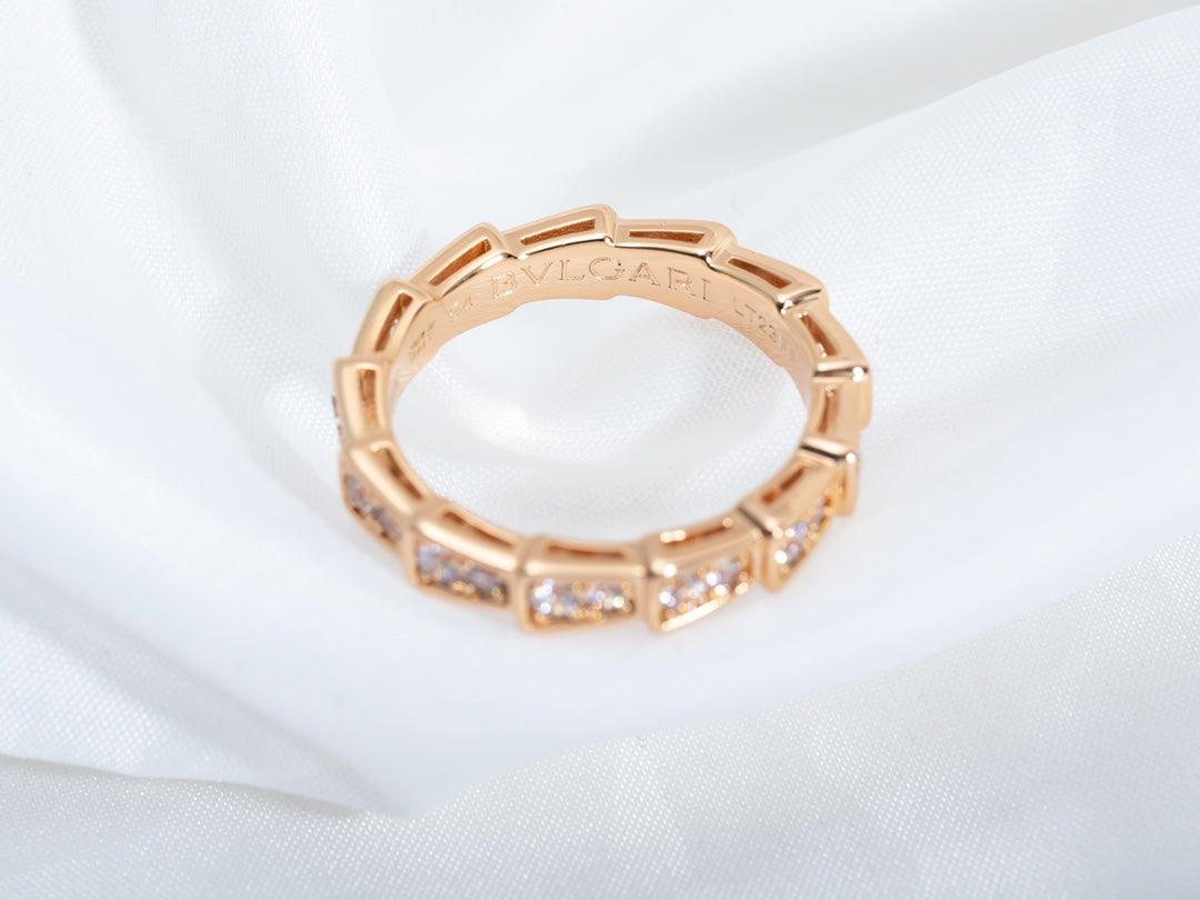 [Luna Brilliance]SERPENTI RING PINK GOLD DIAMOND PAVED 3MM
