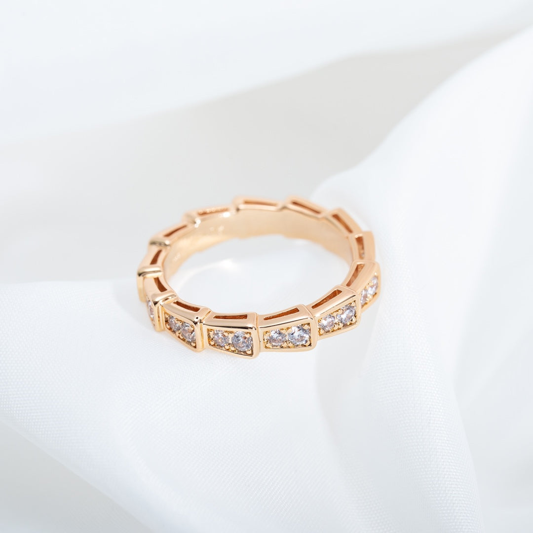 [Luna Brilliance]SERPENTI RING PINK GOLD DIAMOND PAVED 3MM